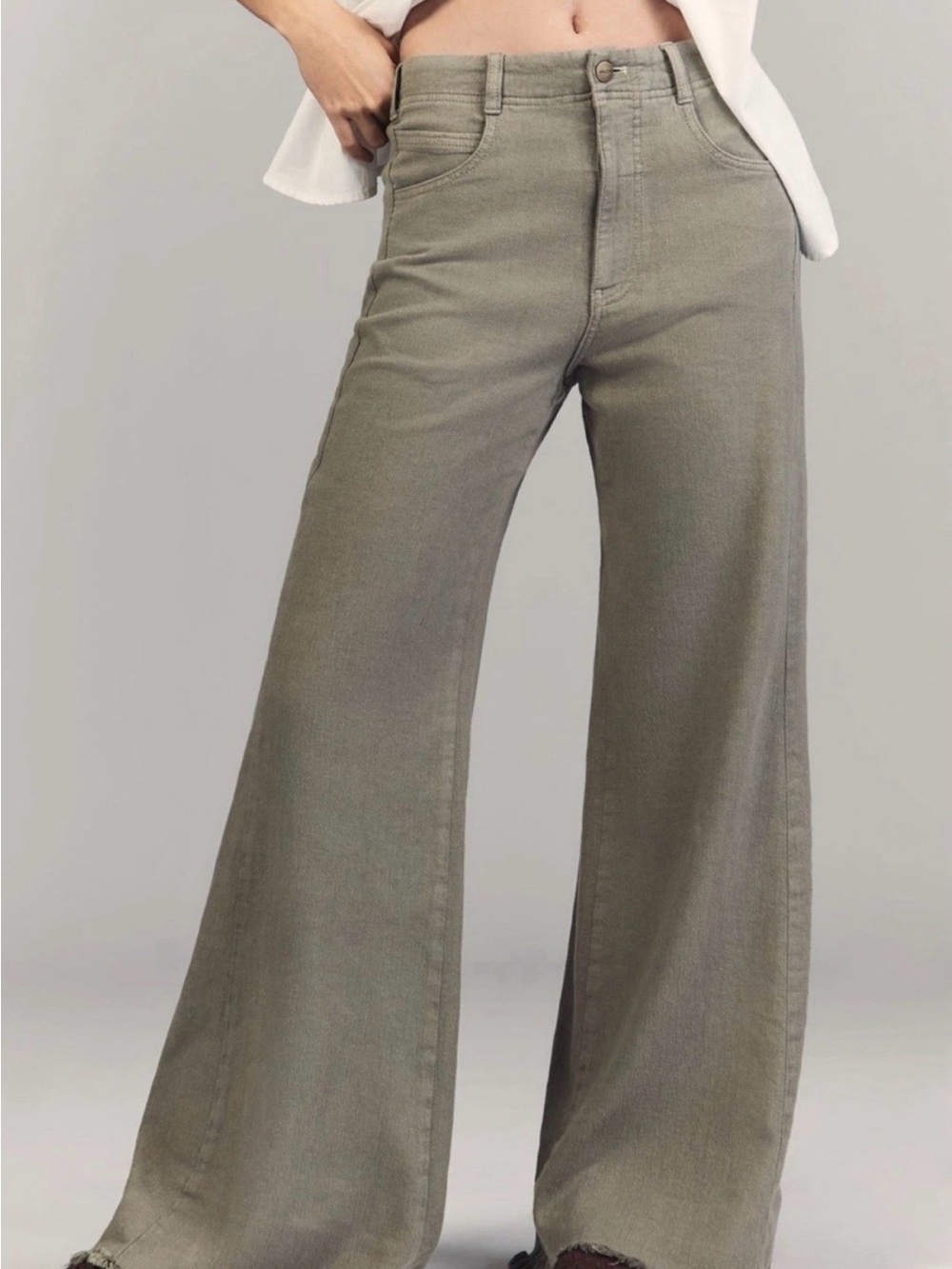 Pilcro Adi Olive Green Wide-Leg frayed hem